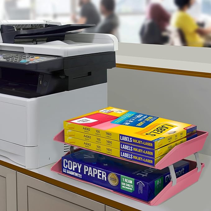 Acrimet 2 Tier Side Load Letter Tray Facility, Desktop File Organizer, A4 Letter Size Paper Organizer, Minimalist Storage Solution Paper Tray for Office, Home, Classroom (Plastic, Solid Pink Color)