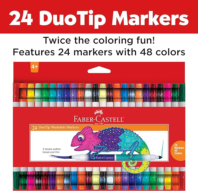 Faber-Castell DuoTip Washable Markers - 24 Markers, 48 Colors