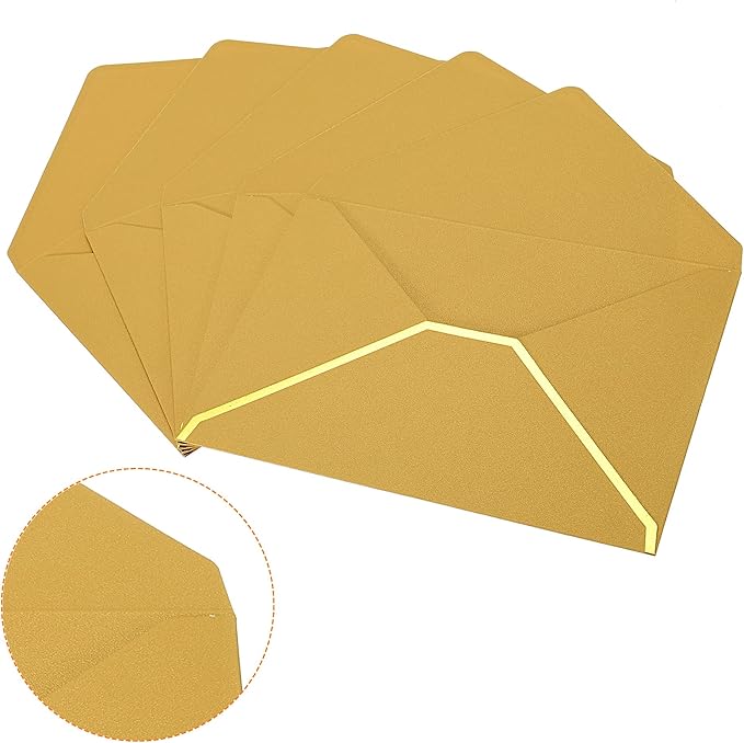 PATIKIL V Flap Envelopes, 10 Pack 7 x 5'' Luxury Style Gold Border Greeting Card Envelope for Invitations Weddings, Golden