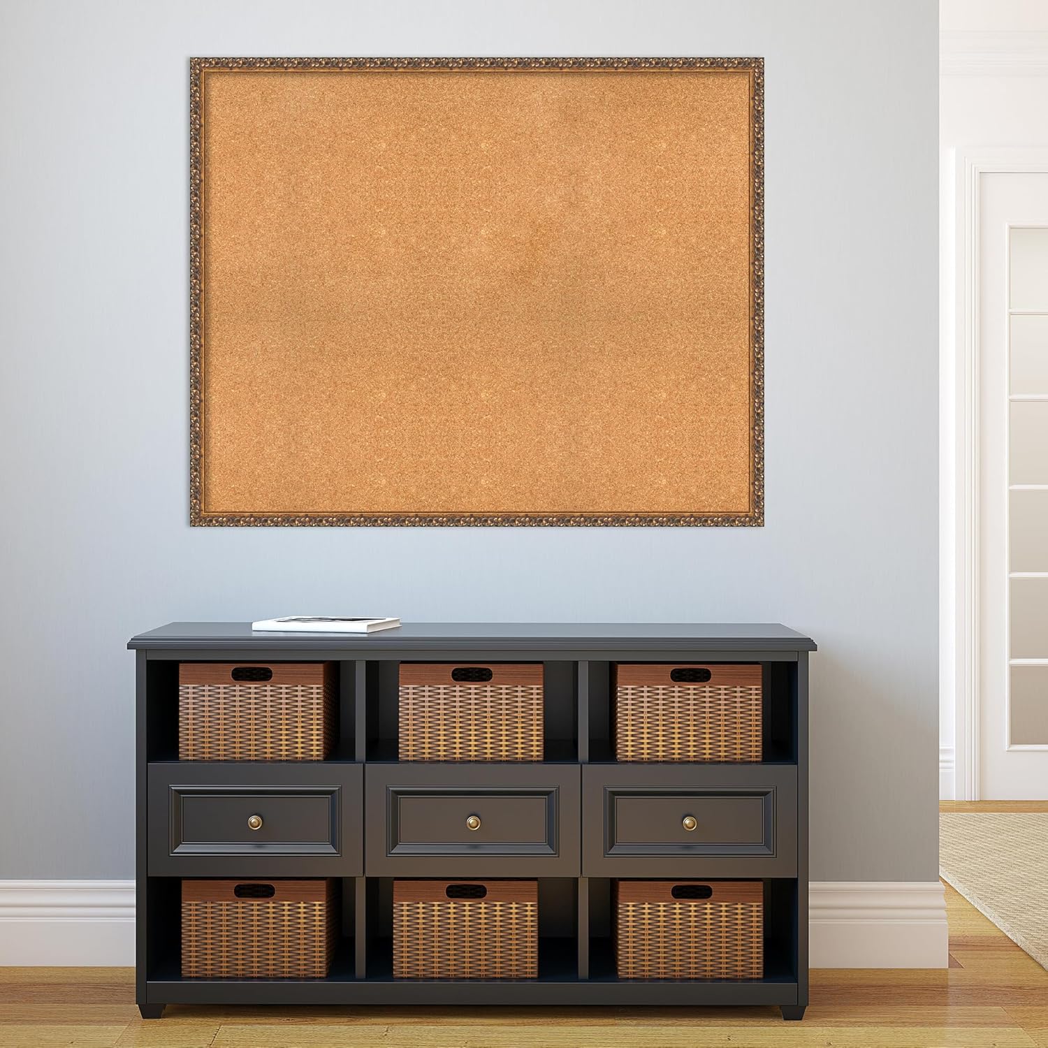 Amanti Art Natural Cork Board for Wall, 36x44 Vision Board with Bronze Frame, Oversize Corkboard Office Decor for Home Organization, Traditional Corkboard Pinboard to Display Items for Home