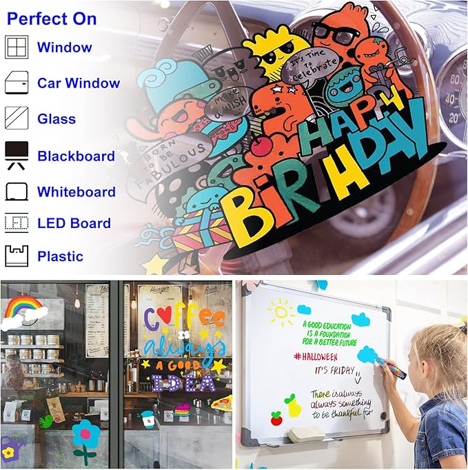 FansArriche Window Markers - 15mm Jumbo - 3 Pack of Neon Chalk Pens - Liquid Chalk Bright Car Markers, Chalkboard Markers for Windows, Blackboard, Glass, Signs, 3-in-1 nib