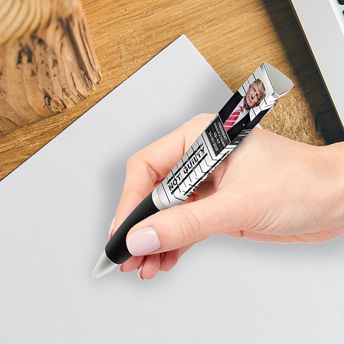 Trump Collectors Set Ballpoint Pen - Black Grip, MAGA Trump 2024 Design, 3-Sided Pen Imprinted in USA