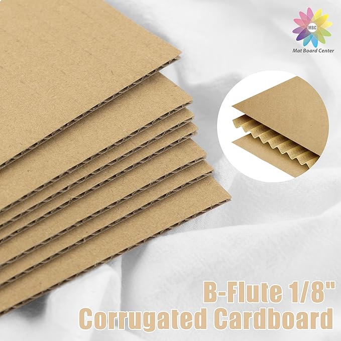 Mat Board Center, 25 pack 12x12 Brown Cardboard sheet, 1/8 inch thick, Flat Corrugated Cardboard Inserts for Packing, Shipping, Mailing, Cardboard Backing, Art Craft Card Board