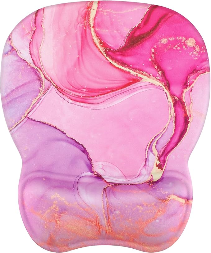MROCO Ergonomic Mouse Pad with Gel Wrist Rest, Comfortable Mousepad with Smooth Wrist Support Surface and Non-Slip PU Base for Pain Relief, Computer, Laptop, Office & Home, 9.4 x 8.1 in, Pink Marble