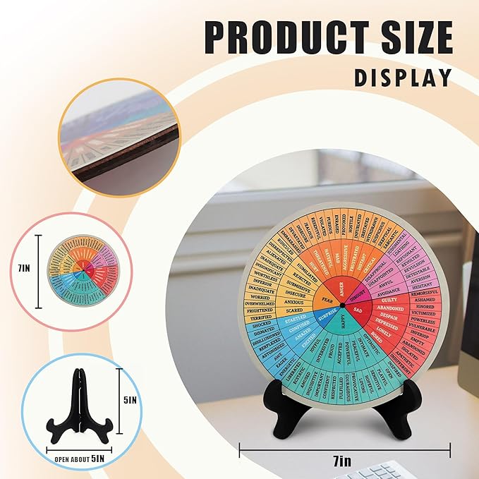 Feelings Wheel, Double-Sided Emotion Wheel with Stand, Counseling Office Must Have, Feelings Wheel Suitable for Therapy Office Decor School Counseling Office Must Have (ML, 1)