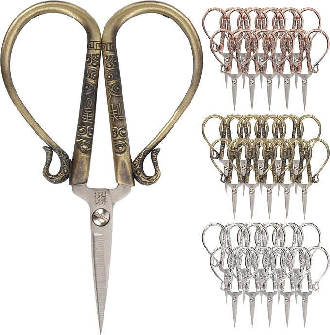 JubileeYarn Classic Chinese Small Embroidery Craft Scissors - Bronze, Copper, Silver - 10 Scissors Each