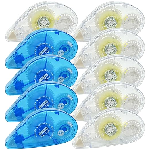 Glue Runner Permanent, Double Sided Adhesive Scrapbook Runner Tape Roller, 0.3-inch by 360-Inch, Permanent Adhesive Dots Roller Applicator - 10 Packs Blue and White