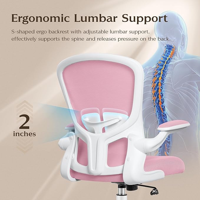 FelixKing Office Chair, Ergonomic Desk Chairs with Wheels Home Mesh Chair Adjustable Lumbar Support and Height, Ergo Chair for Working Gaming Use (Pink)