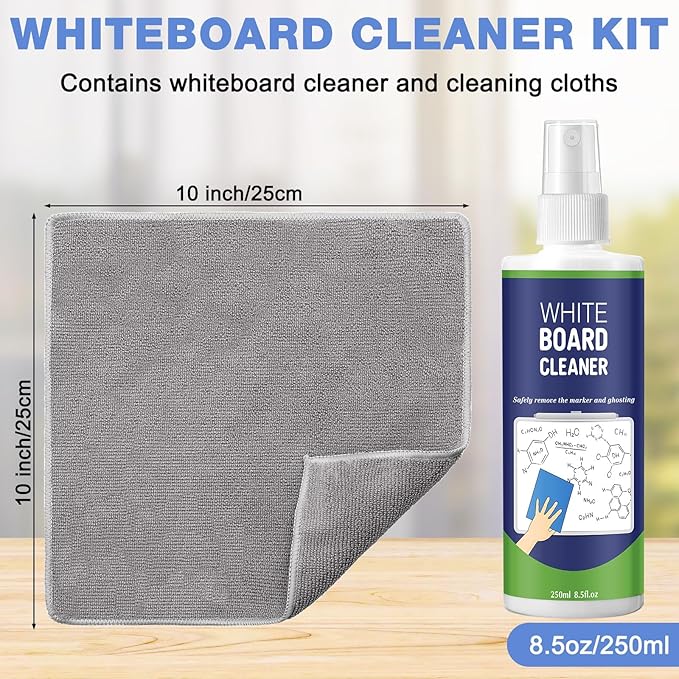 12 Pack Whiteboard Cleaner Spray 8.5oz Dry Erase Board Cleaner with 4 Cloths Non Toxic Dry Erase Cleaner Removes Stubborn Marks from Whiteboards