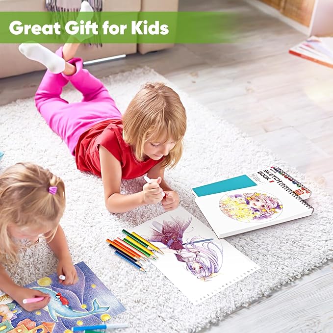 Soucolor School Supplies 9" x 12" Sketch Book for High College Teacher Student, 1-Pack 100 Sheets Spiral Bound Art Sketchbook, Acid Free (68lb/100gsm) Artist Blank Book for Kids, Back to School Stuff