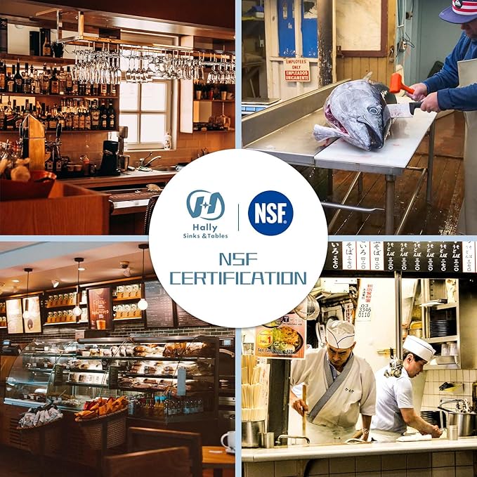 Hally Stainless Steel Table for Prep & Work 14 x 36 Inches, NSF Commercial Heavy Duty Table with Undershelf and Galvanized Legs for Restaurant, Home and Hotel