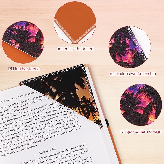 4 Pieces Leather Bookmarks, Cute Book Accessories for Reading Lovers, Page Markers for Women Men Kids Students Teachers Retirement Birthday Gift (Sunset)