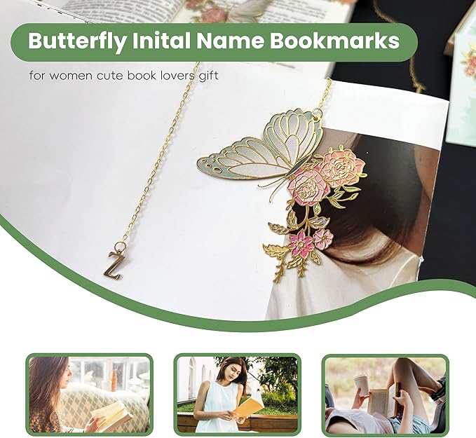 Metal Butterfly Bookmark for Women Cute Book Lovers Gift Butterfly Bookmarks Inital Book Mark Gifts for Reading Women Friend Teacher Appreciation Gifts Mom Birthday Valentines Day Christmas Gift, N
