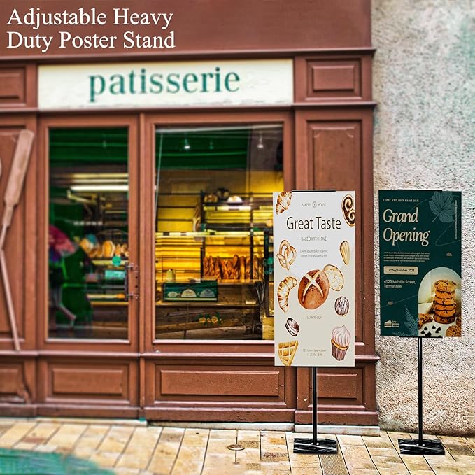 Poster Holder Stand with Marble Base, Floor Standing Sign Holder, Adjustable Height Up to 61.5 Inch, 360°Rotation Display Stand for Indoor & Outdoor Many Occasion