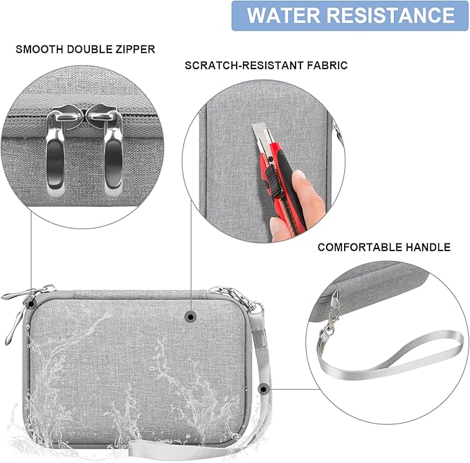 Hard Travel Case for Cabaro Mini Printer Sticker Thermal Printer, Bluetooth Portable Phone Printer Storage Holder Protection Case with Zipper Mesh Pocket fit Rolls Paper, Charging Cable, Grey