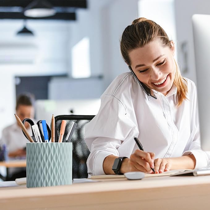 Pencil Holder For Desk - 360° Rotation, 5 Slot Desk Supplies For Women Office Aesthetic. Pen Holder For Office&School, Desk Accessories(Blue)