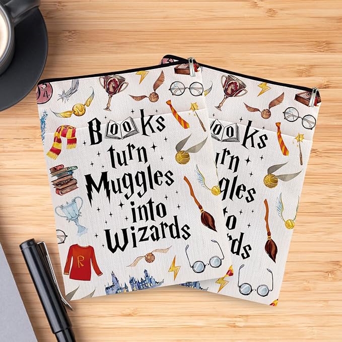 Magic Wizard Book Sleeve, Potter Merch Bookish Gift, Wizard Gift Book Covers Librarian Reader Bibliophile Bookworm Reading Lover Gift(Books Turn Muggles into Winzards) (Magic Book Sleeve-1109)