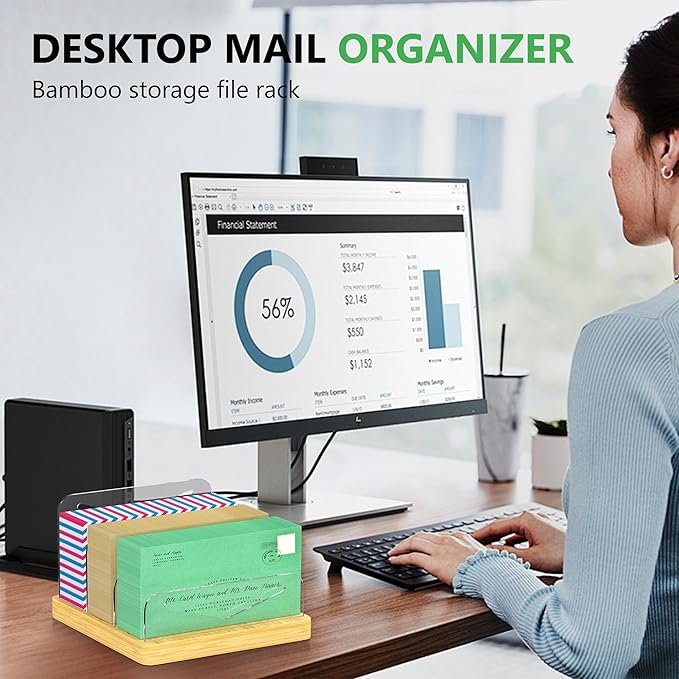 MinBoo Mail Organizer File Holders Letter Organizer Bamboo Desk Document Sorter Envelope Folder Racks Holders for Office Home School