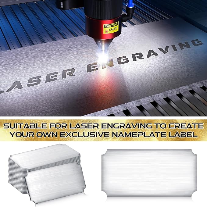 Therwen 30 Pcs Name Plates Laser Engraved Brushed Stainless Steel Plate Personalized Plaque Blank Custom Name Tag Frame Label with Adhesive Backing(Silver Notched Corner,4''x 2'')