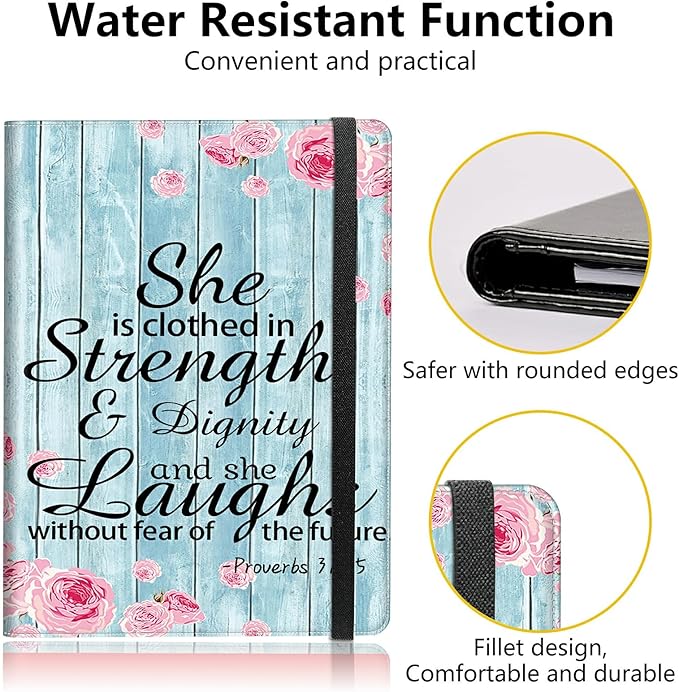 PU Leather Padfolio Clipboard Notepad with Pen Loop and Elastic Strap Interview/Resume Document Organizer for Business School Office,Bible Quote Proverbs 31-25