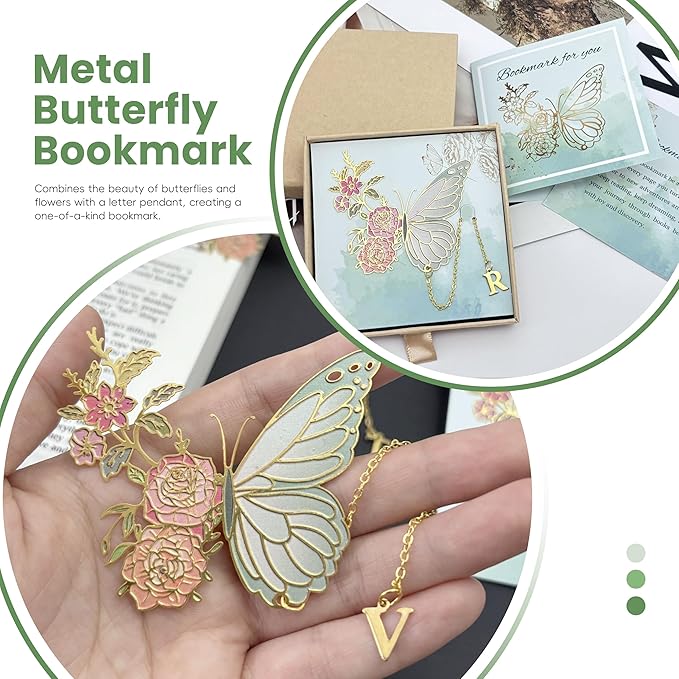Metal Butterfly Bookmark for Women Cute Book Lovers Gift Butterfly Bookmarks Inital Book Mark Gifts for Reading Women Friend Teacher Appreciation Gifts Mom Birthday Valentines Day Christmas Gift, B