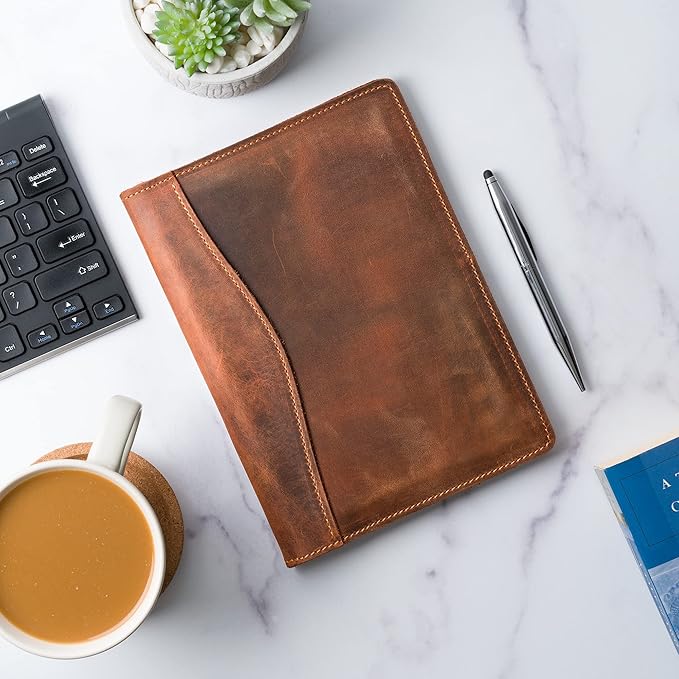 PEGAI Handmade 100% Leather Padfolio | Junior Legal Pad Folder Organizer for Business School Office Conference | Resume Interview Document Organizer Folio | Eriksen (Mahogany Brown)