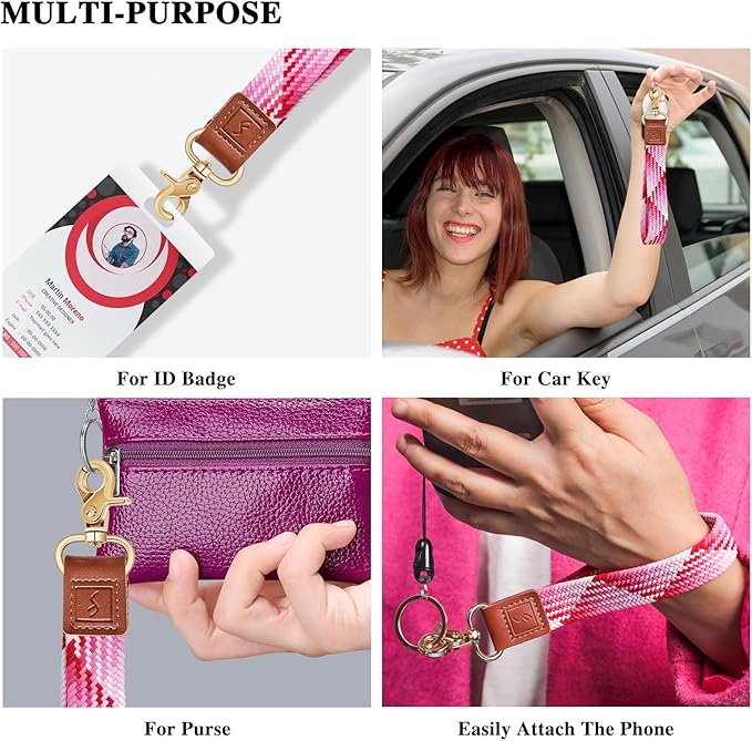 Fishent Stretchy Wristlet Keychain,Braided Cute Wrist Lanyards for Keys, Key Chain Holder for Women Men, Wrist Strap Keychain for Car Keys Phone Camera Wallet ID Badges Card (Strawberry Red)