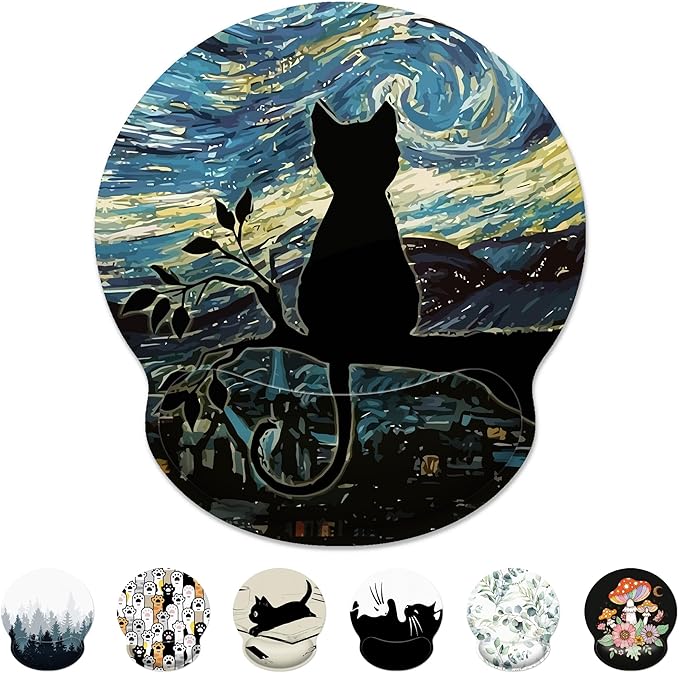 Ergonomic Mouse Pad with Wrist Support,Aesthetic Black Cat Mouse Pad with Wrist Rest,Relieve Wrist Pain Mousepad Non-Slip Rubber Base,Cute Mouse Pads for Desk,Computers,Laptop,Office,Accessories
