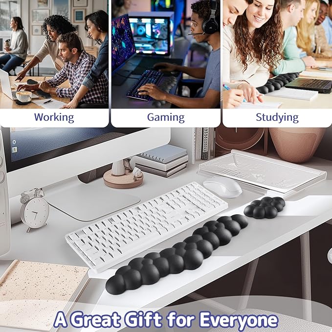 Cloud Wrist Rest Keyboard, Cloud Palm Rest Set with PU Leather Memory Foam, Cute Keyboard Rest for Wrist Support and Arm Rest, Desk Cloud Wrist Pad for PC/Gaming/Hand Cushion/Computer-Black