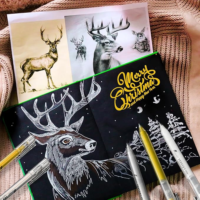 6 Colors Gel Pen Set - Gold, Silver & White Gel Ink Pens for Artists