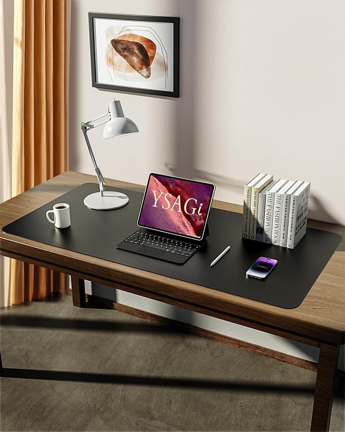 YSAGi Leather Desk Mat, Large Mouse Mat, Non-Slip Desk Pad Desk Protector Mat, Waterproof PU Leather Laptop Mat Table Mat Desk Writing Pad for Office and Home (90 x 43 cm, Black)