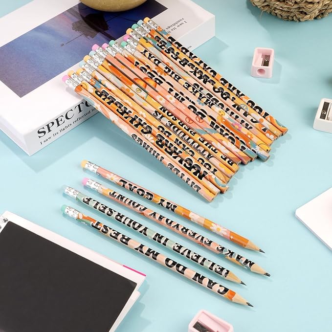 100 Pcs Retro Motivational Pencils Bulk, Inspirational School Pencils for Classroom, Cute Wood Pencils with Encourage Positive Saying, Back to School Supplies for Kids Student Teacher Classroom Reward