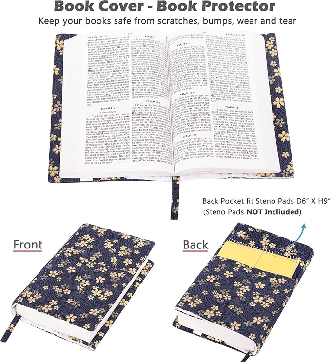 Book Covers - Fabric Dust Jackets for Books - Book Protector for Book Lovers - Book Covers for for Paperbacks,Hardcover,Bibles - Soft Cover Book Sleeve for AA Books