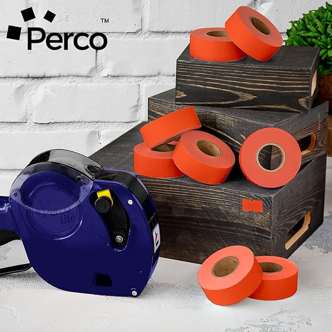 Perco 1 Line Fluorescent Red Labels - 32 Rolls, 4 Sleeves, 32,000 Blank Price and Date Gun Labels for Perco 1 Line Price and Date Guns - Made in USA