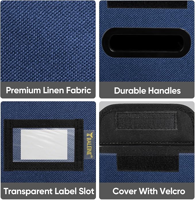 BALEINE File Organizer Box with Lid, Collapsible File Folder Organizer with Plastic Slide, Hanging File Folder Box for Office Document Storage (1 Pack, Blue, S)