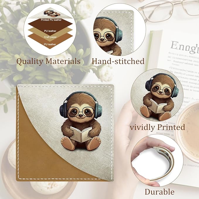 Cute Sloth Owls Panda Corner Bookmarks, Funny Leather Book Accessories for Book Lovers, 3 Pcs Reading Book Page Markers for Women Men Student Teacher Girls Boys Kids Retirement Birthday Gifts