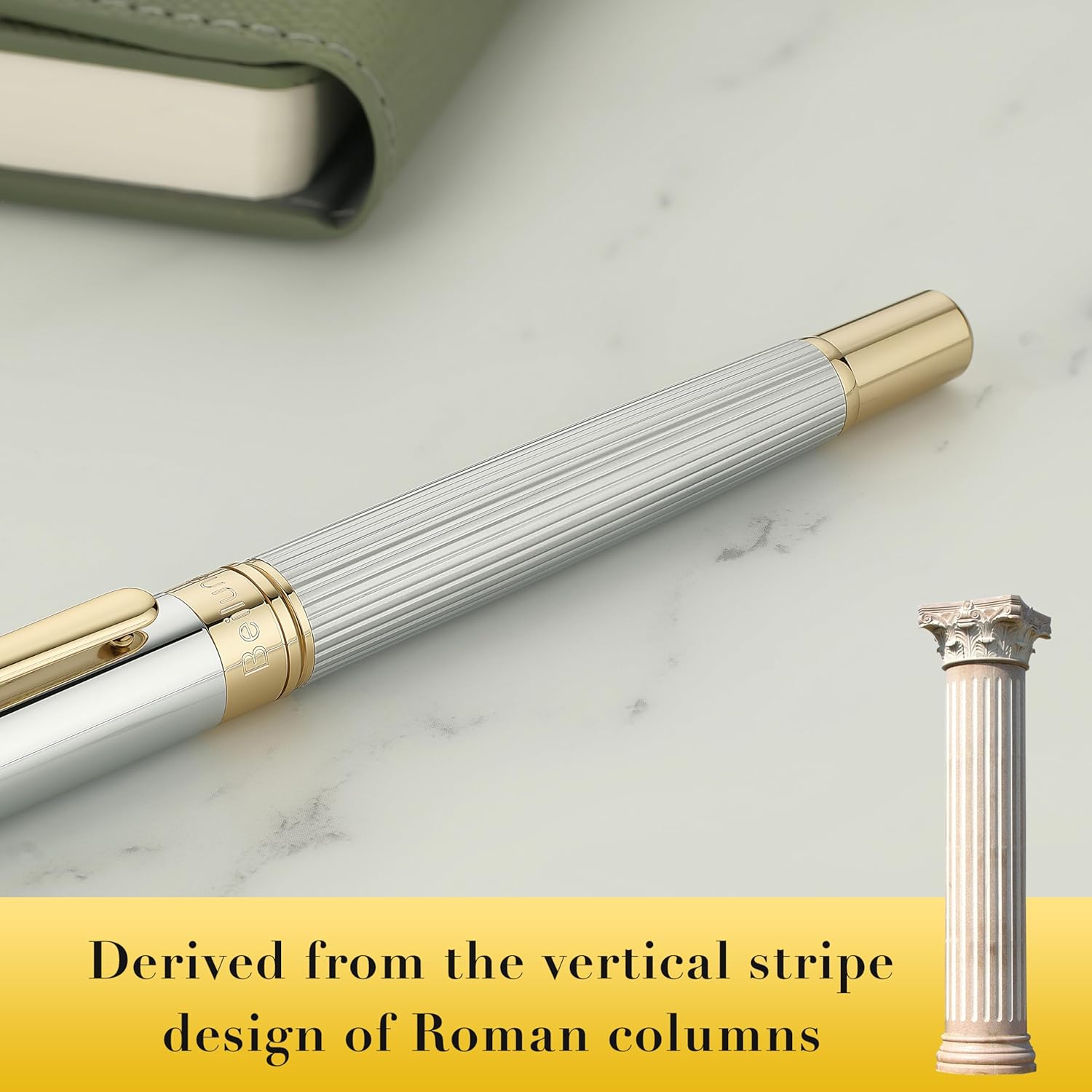 BEILUNER Lighthouse series Rollerball pen, Silver Chrome pen body, exquisite vertical lines, Schneider 850 refill, suitable for men, office, professionals, exquisite and chic designer pen