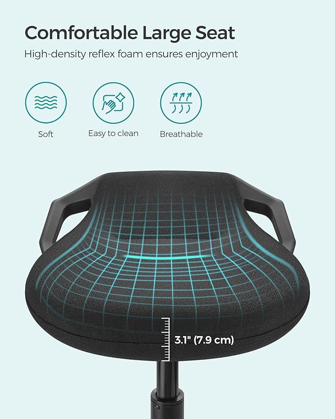 SONGMICS Standing Desk Chair, Adjustable Ergonomic Standing Stool, 23.6-33.3 Inches, Swivel Sitting Balance Chair, Anti-Slip Bottom Pad, Classic Black UOSC02BK