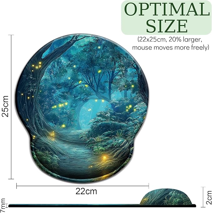 Firefly Forest Mouse Pad with Wrist Rest, Ergonomic Mouse Pad Wrist Support with Non-Slip Pain Relief PU Base, Funny Computer Mousepad, Cute Office Supplies Home Desk Accessories Decor