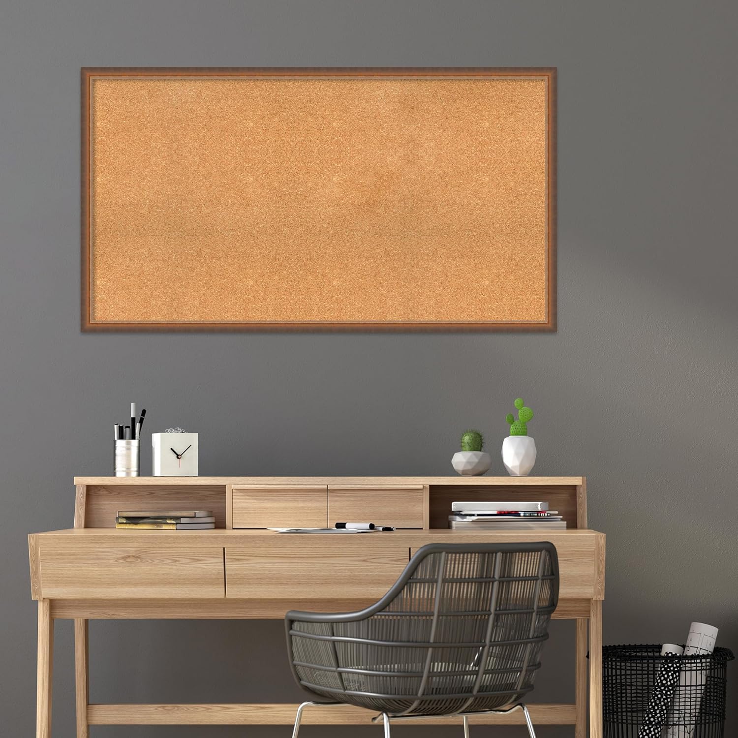 Amanti Art Natural Cork Board for Wall, 30x54 Vision Board with Bronze Frame, Oversize Corkboard Office Decor for Home Organization, Modern Corkboard Pinboard to Display Items for Home Organization