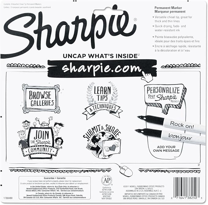 Sharpie 38250PP Permanent Marker 5.3mm Chisel Tip Assorted 8/Set (SAN38250PP)