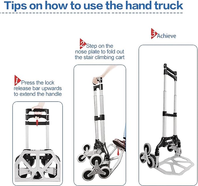 Folding Hand Truck, 165lbs Load Stair Climbing Cart with Silent Wheel, Light Weight Portable Folding Dolly Multi-fuctional Foldable Hand Cart Heavy Duty Utility Cart for Home Office & Travel Use