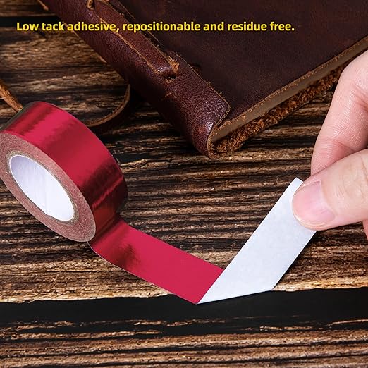Solid Foil Washi Tape - Low Tack Self Adhesive Decorative Washi Tape Shiny Metallic Color - 3/5 Inch Wide and 66 FT Long Total, Red