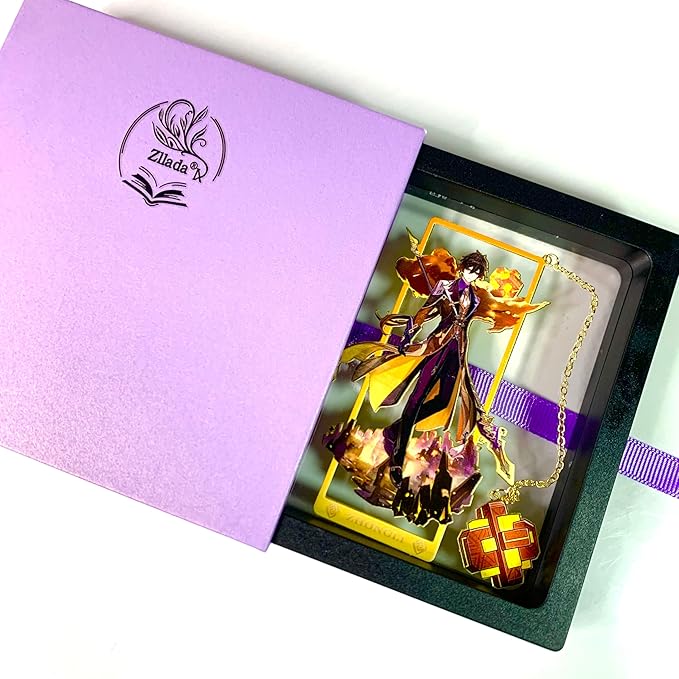 Genshin Impact Zhongli Brass Bookmarks with 3D Display Box for Women Men Sisters Friends - Birthday Gifts for Book Lovers - Zllada