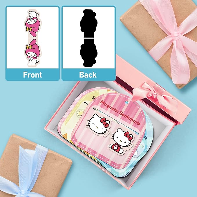 12Pcs Cute Magnetic Bookmarks Kawaii Cartoon Anime Kitty Melody Cinnamon Book Markers Page Clips School Office Stationery Supplies Gift for Kids Students Reading Lovers Bookworm Reader