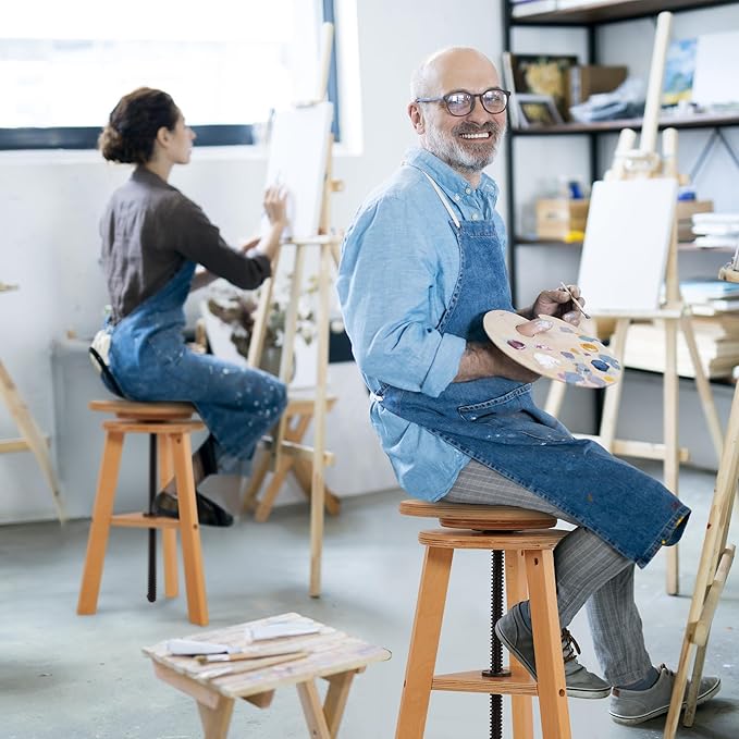 VISWIN 19"-26" H Wooden Adjustable Height Stool, Beech Wood Artist Stool for Drafting, Painting Stool for Artists, Adults, Wood Chair for ArtStudio, Bar, Kitchen, Home Use, Office