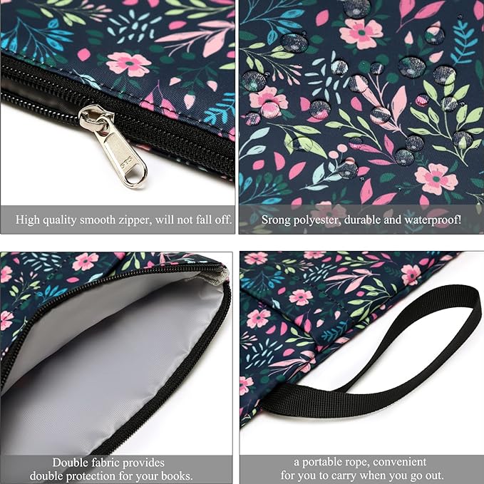 DSIUE Book Sleeve Book Lover Gifts Book Protector with Zipper, Book Covers for Paperbacks, Book Pouch with Pockets, Book Accessories,11.4 X 9 Inch