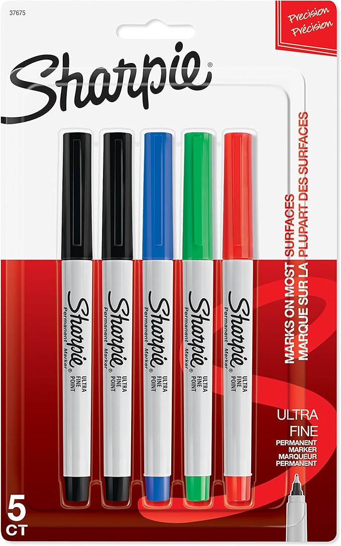 Sharpie 37675PP Permanent Markers, Ultra Fine Point, Assorted Colors, 5 Count