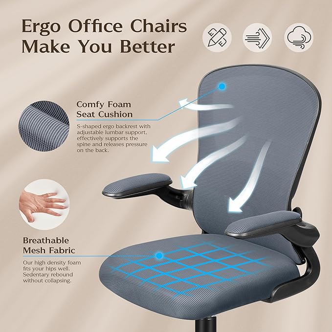 FelixKing Office Chair, Ergonomic Desk Chairs with Wheels Home Mesh Chair Adjustable Lumbar Support and Height, Ergo Chair for Working Gaming Use (Dark Gray)