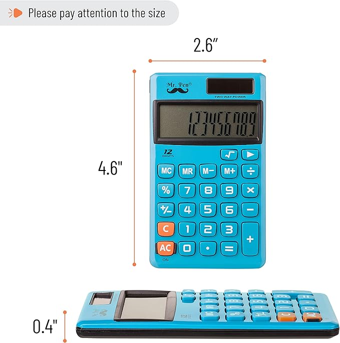 Mr. Pen- Standard Function Calculator, 12 Digits, Small Calculator, Solar Calculator, Pocket Calculator, Simple Calculator, Basic Office Calculators, Solar Handheld Calculator, Standard Calculator